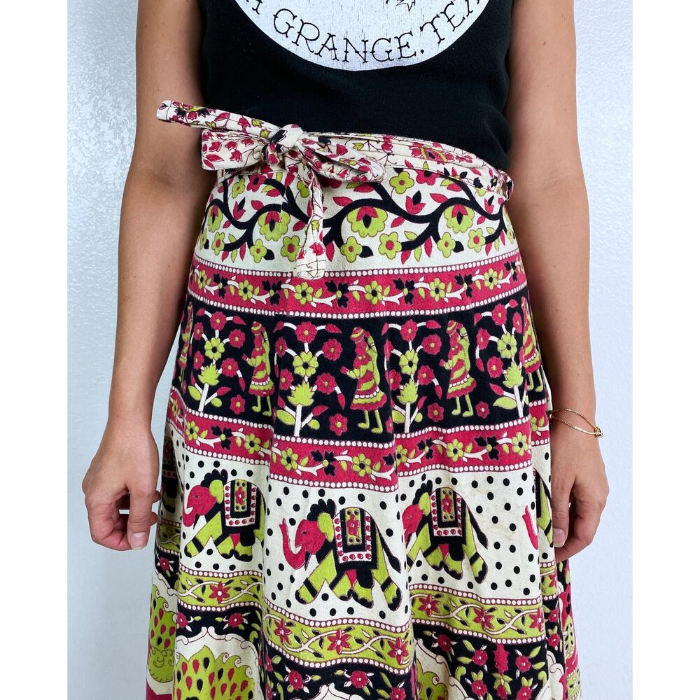 Vintage 70s Elephant Peacock Print Boho Wrap Skir… - image 8